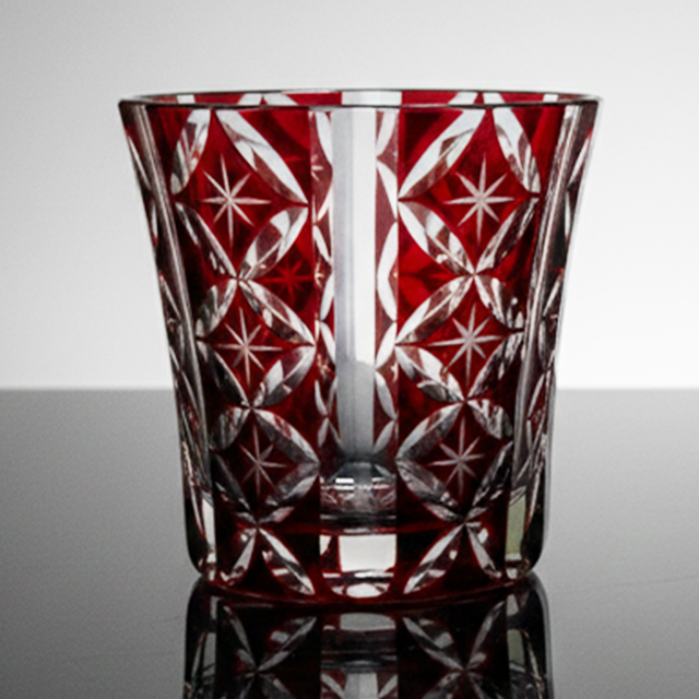 切子グラス 日本製 色被せ(L・赤)