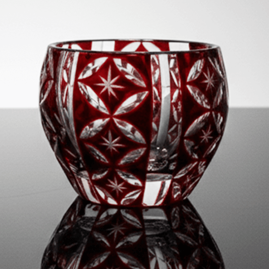 切子グラス　日本製　色被せ(S・赤)
